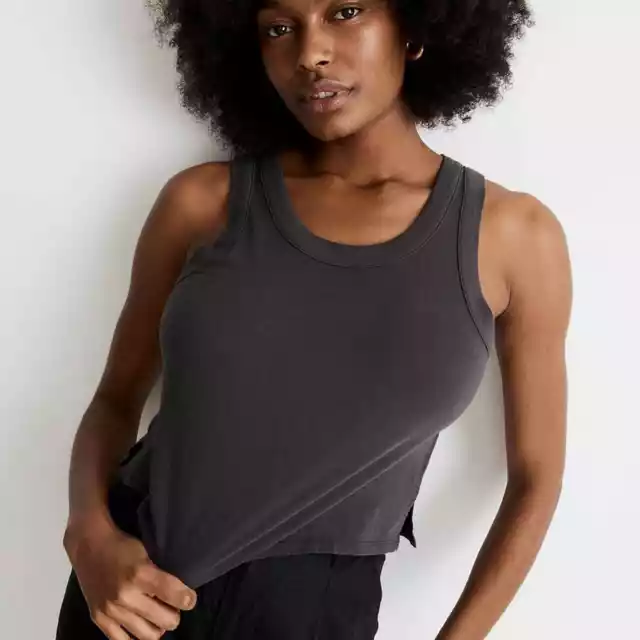 Madewell Softfade Cotton Boxy-Crop Tank color coal woman size extra small