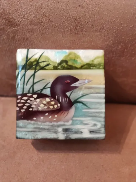 Hand Painted Air Brushed Duck Capiz Oyster Shell Jewelry Trinket Box 3" New!