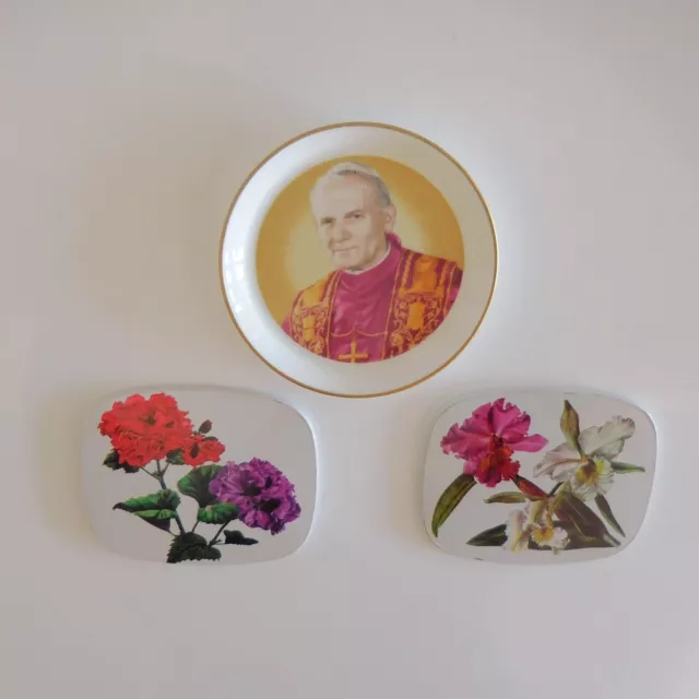 Lot de 3 sous-bocks sous-verres Pape Jean-Paul II 1982 art-déco art nouveau