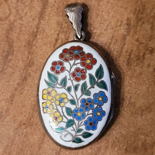 Vtg 925 Sterling Silver Enamel Flowers Pastelli Locket Pendant 1.5" x 1" -13 gm