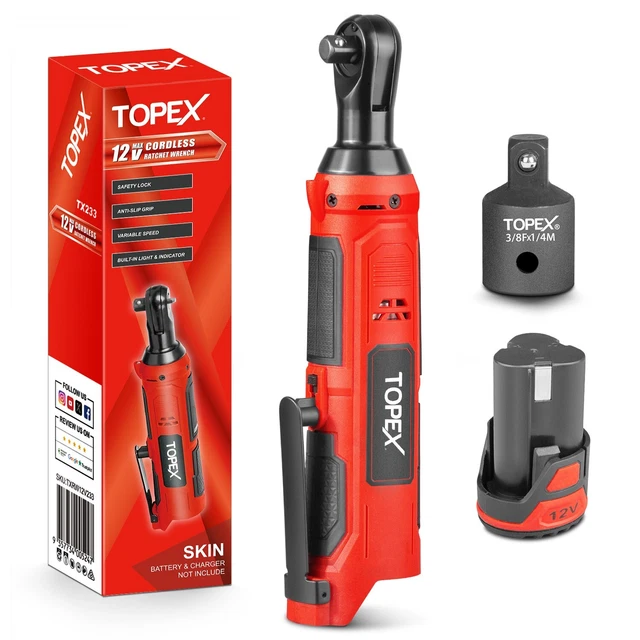 S-LONG Cordless Ratchet Wrench Set – 3/8” 12V 400 RPM Electric Ratchet With Sockets & 2 Batteries
