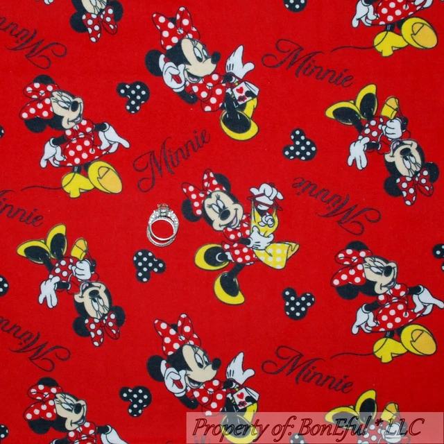BonEful FABRIC Cotton Quilt Flannel Red White Minnie Mouse Disney Dot SALE SCRAP