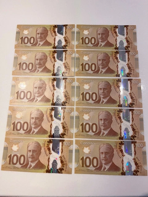 2011 Canada 100 Dollar 10 Consecutive  Very Rare Signatures: Lane/Macklem
