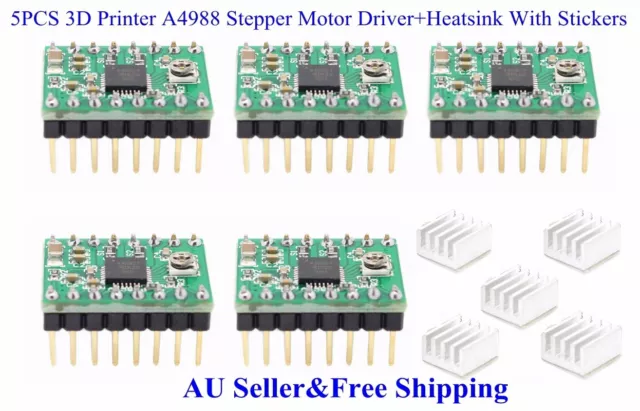 5PCS 3D Printer A4988 Stepper Motor Driver+Heatsink With Stickers For Reprap AU