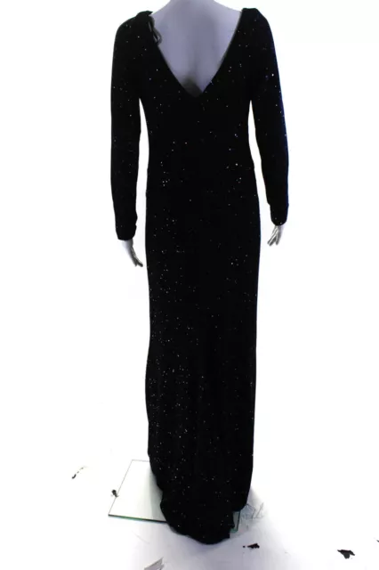 Betsy & Adam Womens Metallic Sequined Draped Long Sleeved Gown Dark Blue Size 12 3