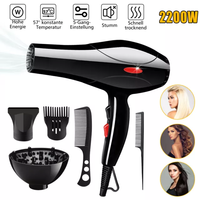 2200W Haarföhn Ionen Haartrockner Föhn Ionenföhn Diffusor Stylingdüse Hairdryer