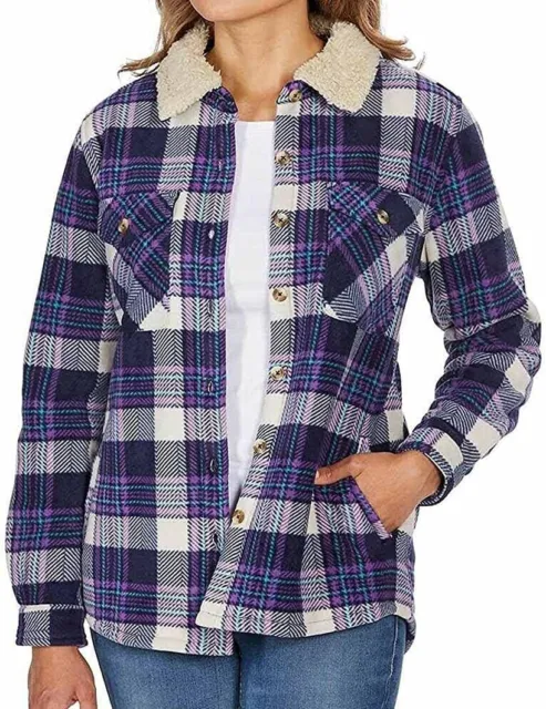 Soho Threads Women's Purple Plaid Fleece Flannel Button Up Jacket Size Variety
