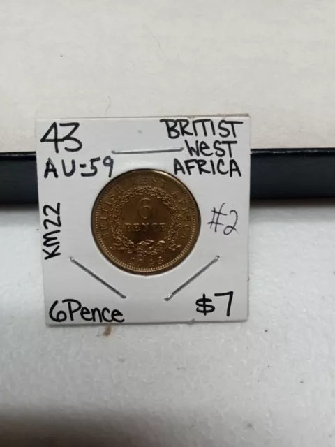 1943 Brass British West Africa 6 Pence  #2 AU