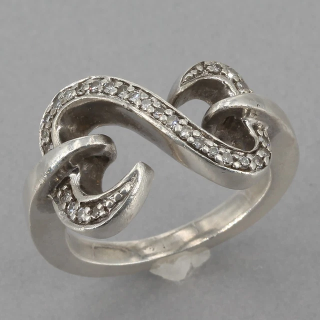 Jane Seymour for Kay Jewelers Sterling Silver Diamond Open Hearts Ring Size 5.5