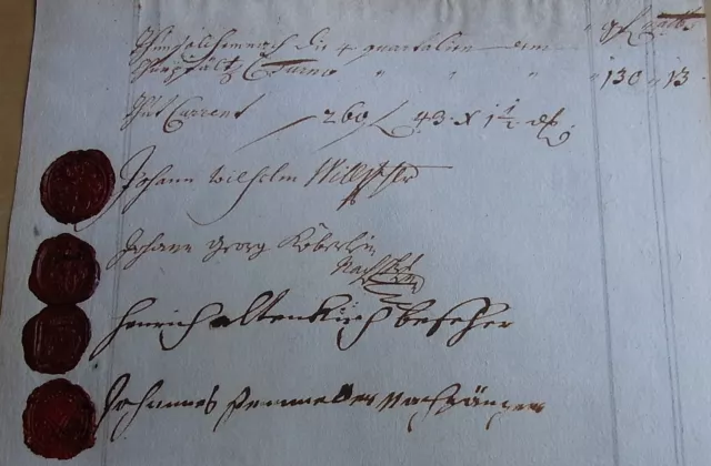 Fragment -- Rechnung OBERLAHNSTEIN (Lanstein) um 1720, vier Siegel & Signaturen