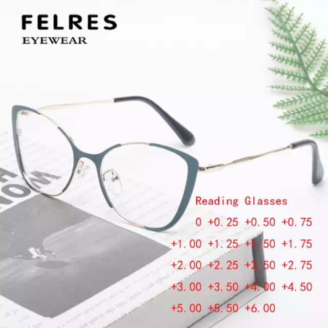 Women Metal Blue Light Blocking Reading Glasses Cat Eye Clear Lens Retro Glasses