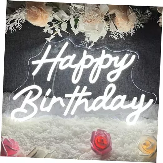 Happy Birthday Neon Sign for Wall Decor, LED Light Happy Birthday Cool White