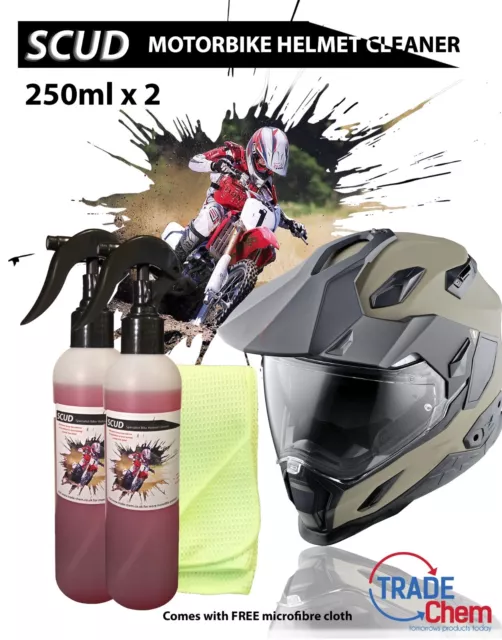 SCUD 250ml x 2 Motor Bike Helmet Cleaner  Degreaser + FREE Microfiber Cloth