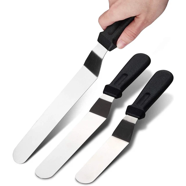 Paquete de 3 espátulas heladas de acero inoxidable en ángulo 6 pulgadas 8 pulgadas 10 pulgadas herramienta de hornear