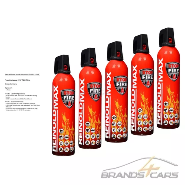 5x 750ml REINOLDMAX STOP FIRE UNIVERSAL FEUER LÖSCH SPRAY AUTO KFZ 50046101