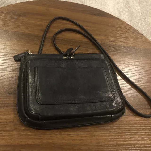 Fossil Black Pebbled Leather Top Zip Crossbody Shoulder Bag Purse Handbag