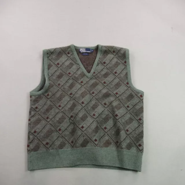 Polo Ralph Lauren Sweater Womens XL Sleeveless Pullover V Neck Wool Plaid