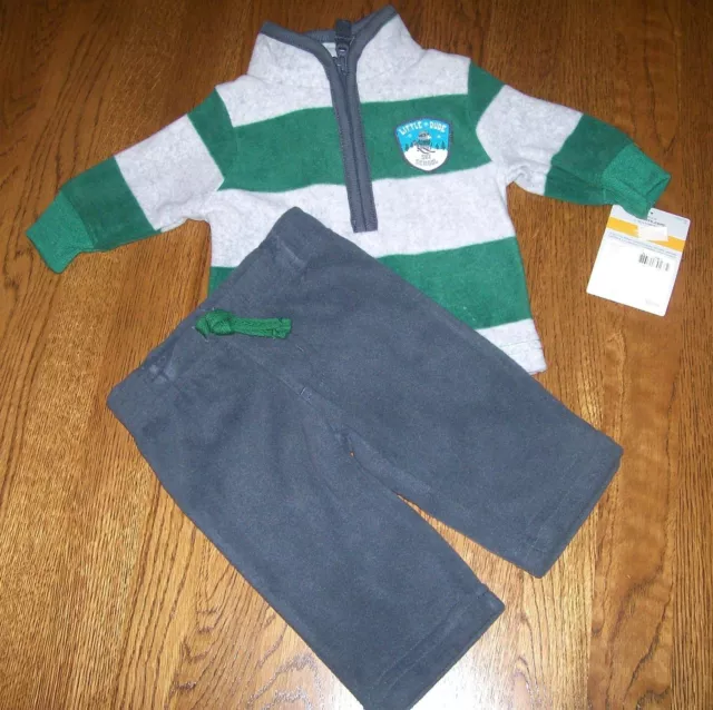 Carters NWT NB Newborn Infant Boy Micro Fleece 2Pc Pant Little Dude Pullover Set