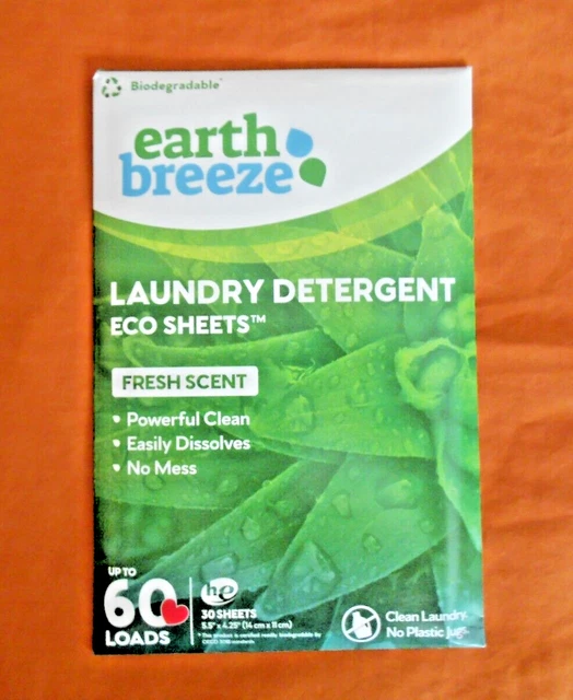 EARTH BREEZE LAUNDRY Detergent Sheets Fresh Scent No Plastic Jug