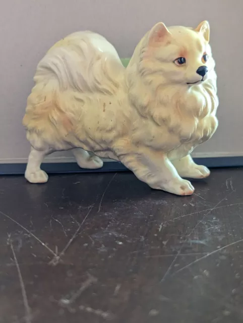 Vintage Cute White Pomeranian Dog Figurine Made in Japan
