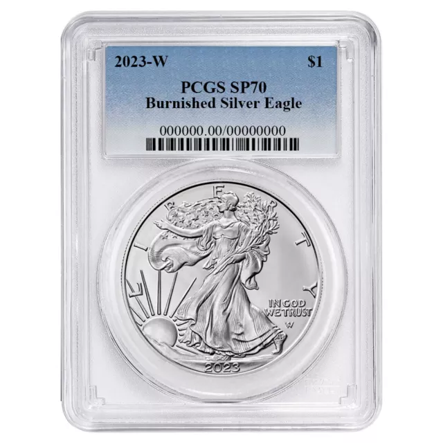 2023-W Burnished $1 American Silver Eagle PCGS SP70 Blue Label