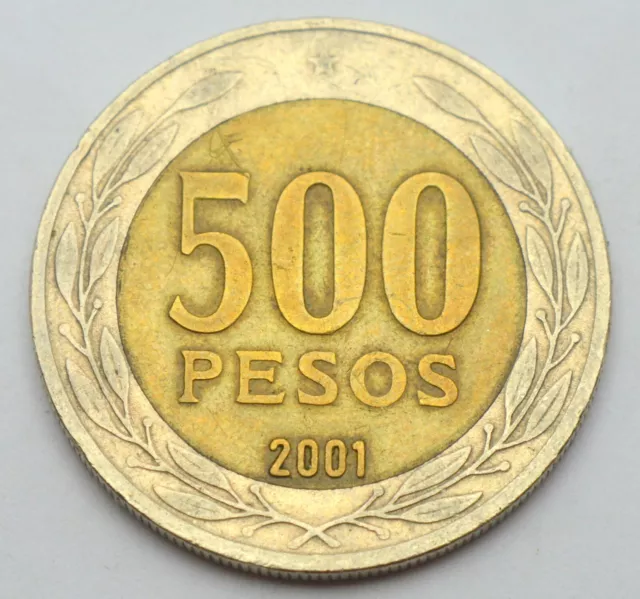 Chile 500 Pesos 2001 Bi-Metalic Old Coin