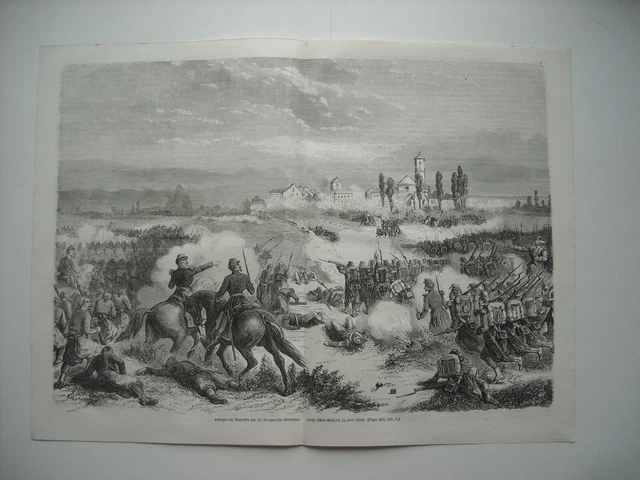 Gravure 1864. Attaque De Magenta Par Les Troupes Du 2Eme Corps De Mac-Mahon, 4 J