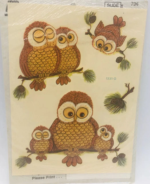 Calcomanías de búho vintage Meyercord artes y oficios transferencias aplicadas por agua selladas