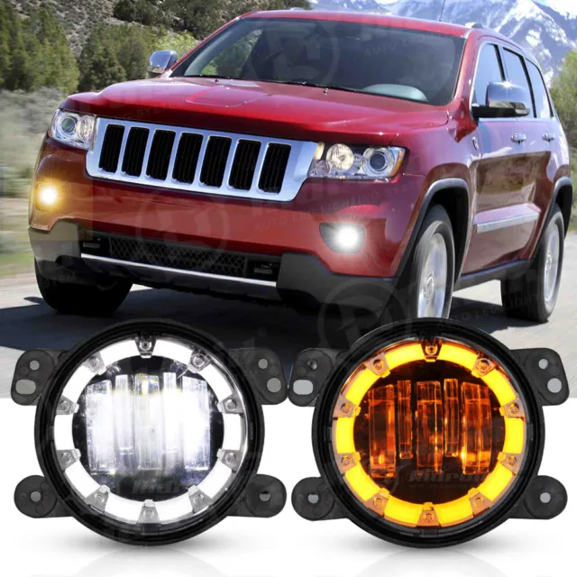 Pair 4" LED Fog Lights Front Bumper Driving Lamp for Jeep Grand Cherokee 2011-13