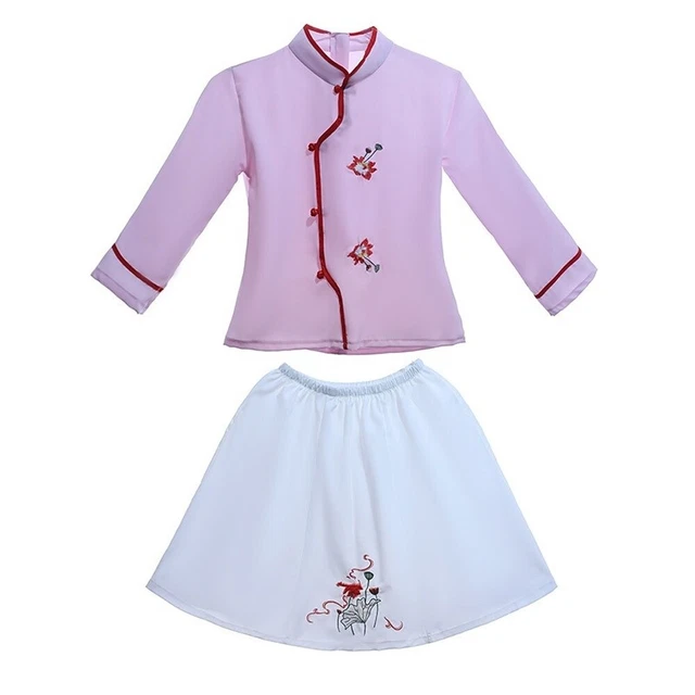 Bambini Bambina Ricamato Ttang Abito Hanfu Cinese Anno Nuovo Set Palco Costumi