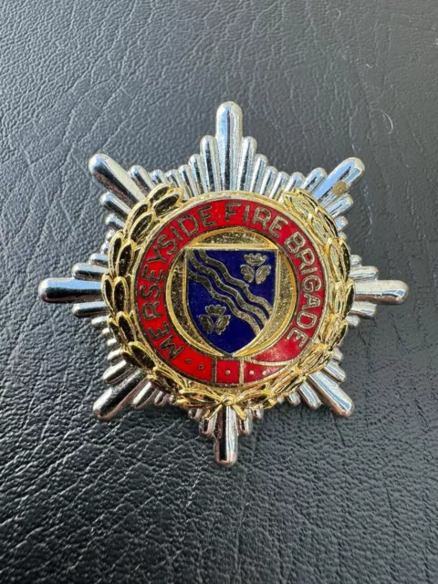 OBSOLETE Merseyside Fire Brigade Service Liverpool Enamel Cap Hat Uniform Badge