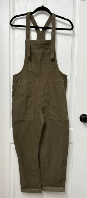 Aerie Women's  Corduroy Overalls Jumpsuit Romper Cuffed XS Olive Green Brown