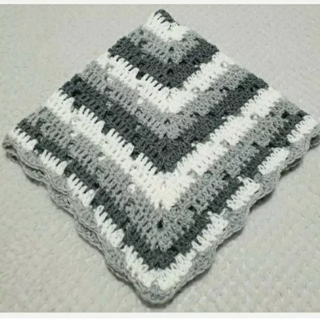 handmade crochet baby blanket grey and white. Cot, pram,cradle,car seat,gift