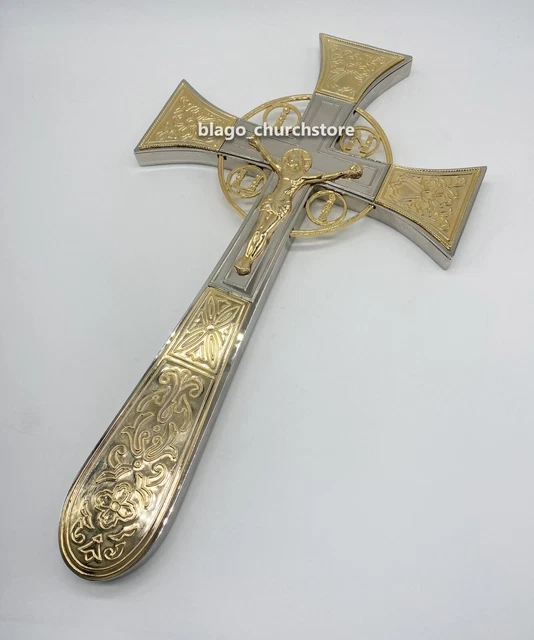 Church Orthodox Altar Cross with Gilding Christian Crucifix Jesus Christ 12.59"