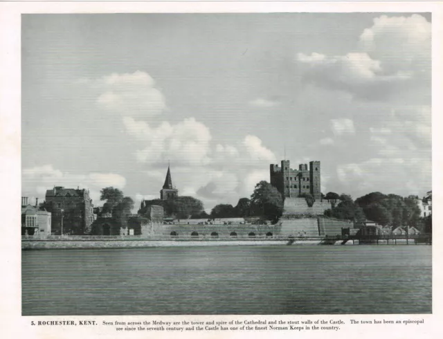 Rochester Castle River Medway Kent Vintage Picture Old Print 1956 CLPBOB4#05