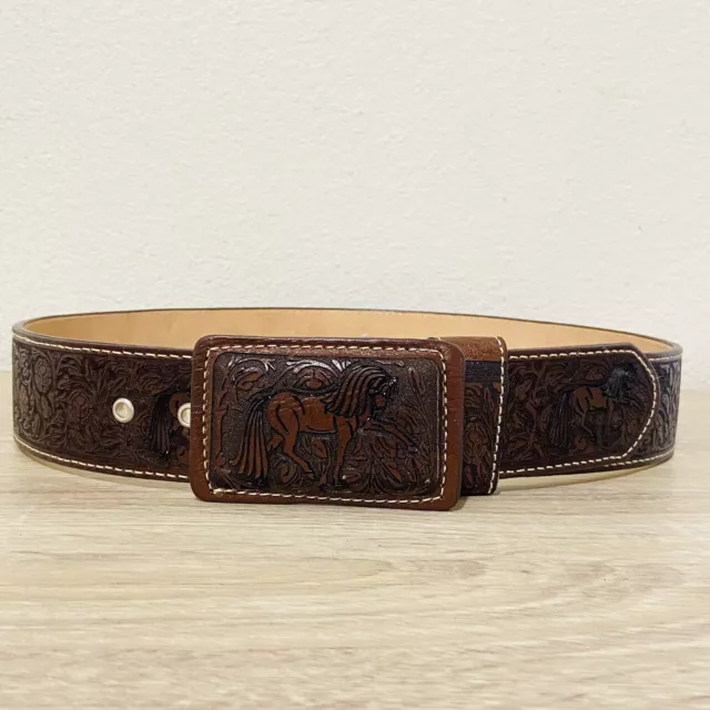 Mens Western Leather Belt Laser Engraved Size 36 .Cinto Vaquero Charro