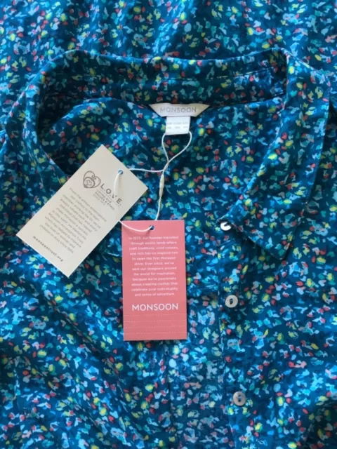 BNWT MONSOON DELPHINE 16 18 blue ditsy print fit n flare shirt dress. Pockets 21.00 PicClick UK