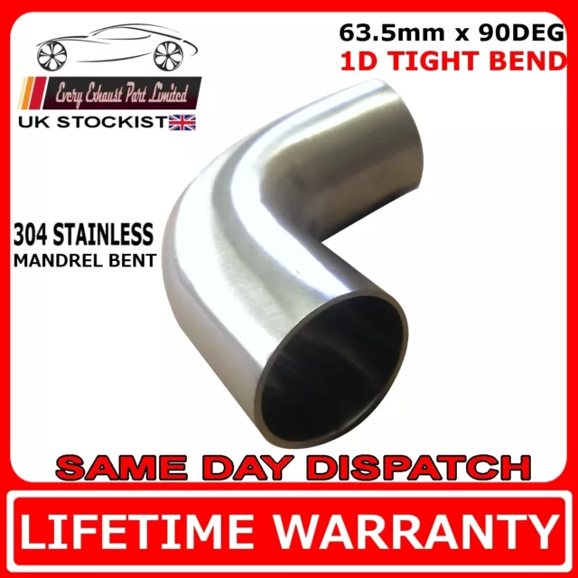 SMOOTHFLOW 2.5 inch (63mm) 90 Degree 1D 304 Stainless Steel Exhaust Mandrel Bend