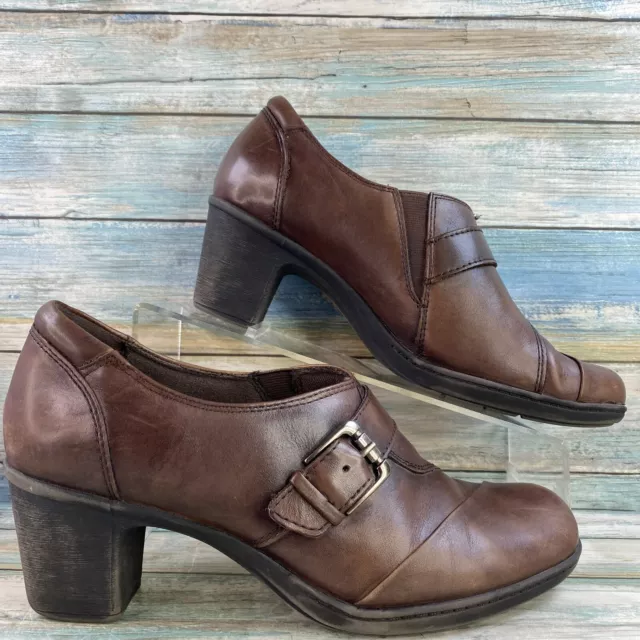 Earth Origins Ankle Bootie Womens 9.5M Brown Leather Round Toe Block Heel Ladies