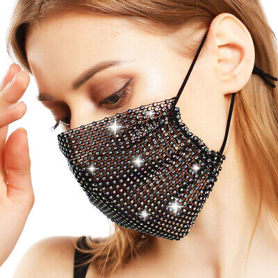 Fashion Crystal Bling Rhinestone Glitter Mesh Face Mask Reusable Washable Cover