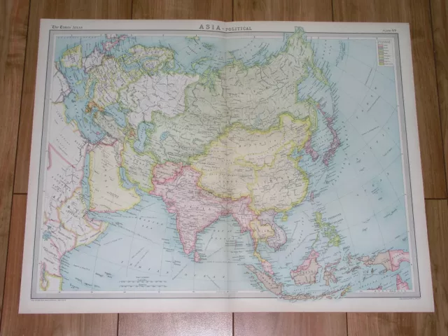 1922 Map Of Asia China Japan Korea India Saudi Arabia Indonesia Singapore Russia