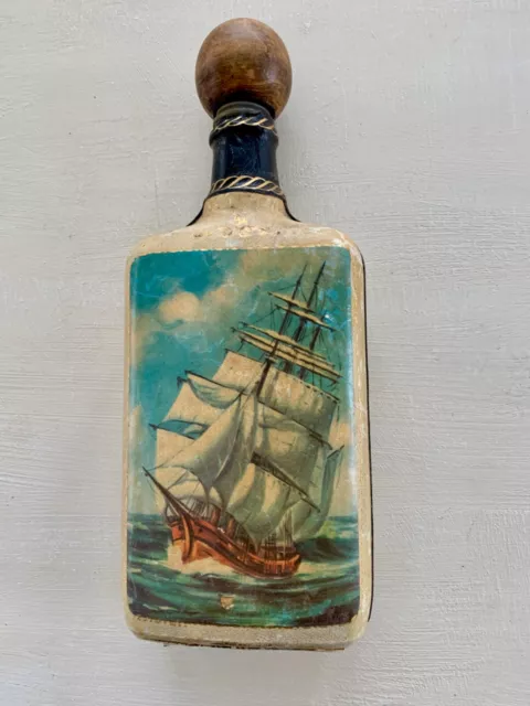 Leather Wrapped Decanter Bottle Barware sailboat Made in Italy Clipper Ship