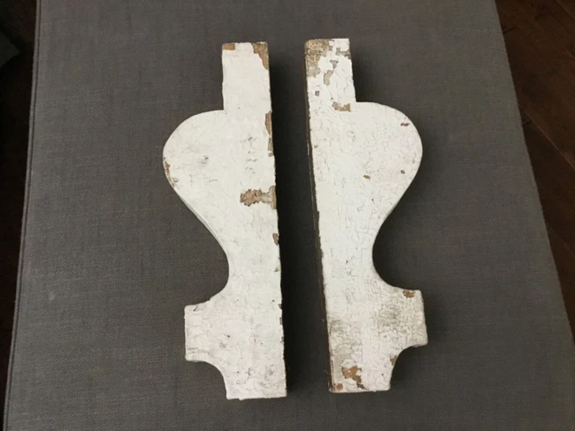 2 Antique Wooden Architectural Salvage Pieces White  Chippy Paint