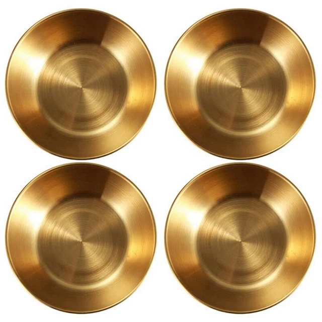 4 pz piatti rotondi in acciaio inox salsa dorata condimento piatto riposo casa G8Z9