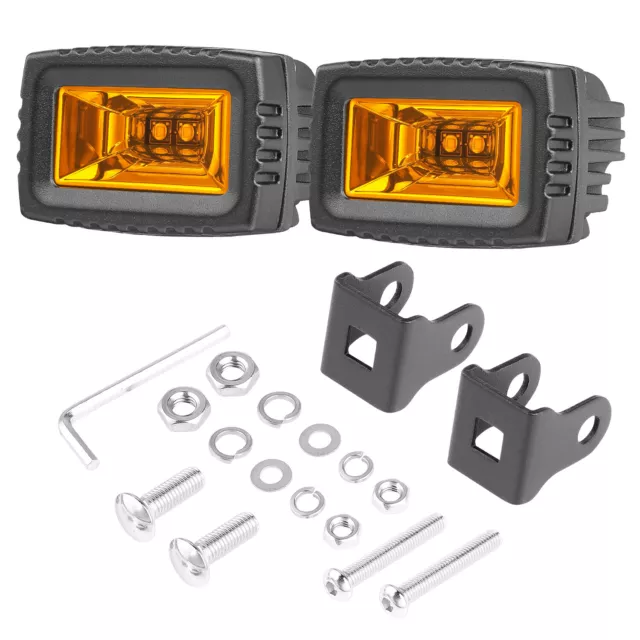 Pair 3" Amber LED Cube Work Lights Flood Pods Offroad Lights Driving Lamp Pickup