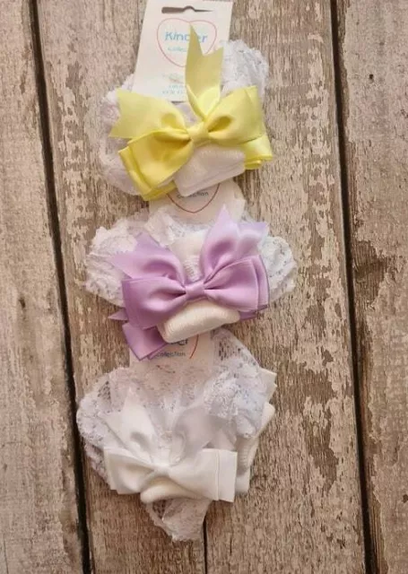 Gorgeous Baby Girl Spanish Style Ribbon and Lace Double Bow Frilly Ankle Socks