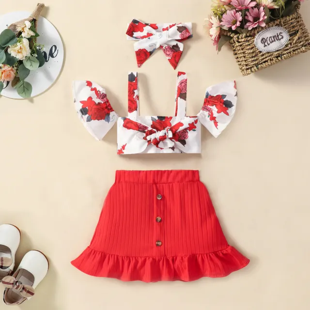 Toddler Baby Girls Ruffle Strap Top+Floral Skirt Summer Dress Outfit Clothes Set