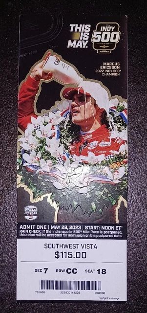 2023 Indianapolis Indy 500 Ticket Stub Marcus Ericsson Josef Newgarden Creased 2023 Indianapolis Indy 500 Ticket Stub Marcus Ericsson Josef Newgarden Creased