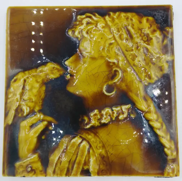 Victorian Majolica Glazed Embossed Figural Tile-Trent Tile Co Trenton NJ USA
