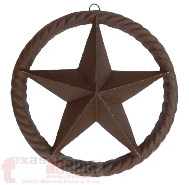 Cast Iron Rustic Texas Star Rope Ring Western Arts Crafts Antique Style 8 in
